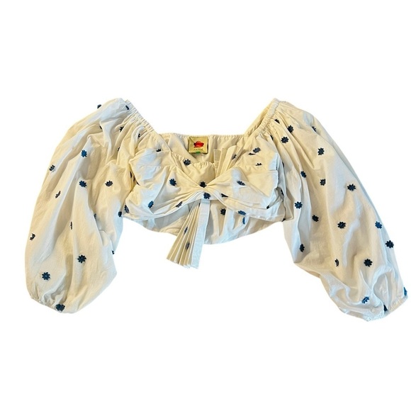 Farm Rio Women’s White and Blue Floral CropTop Size Small - Picture 4 of 12